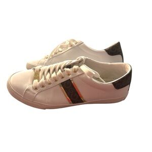 G by Guess White, Brown and Gold Sneakers with Classic G Design